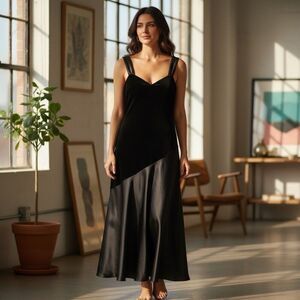 Y2K Evan Picone Velvet Babydoll Midi Dress size 10 fits 6 black